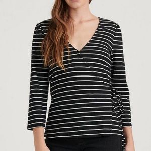 NWT lucky brand black striped wrap top medium